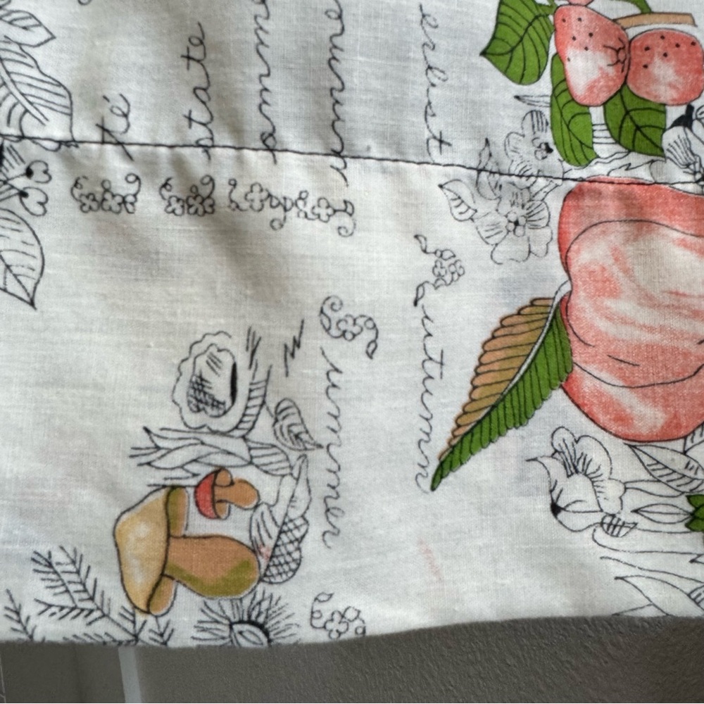 Vintage Floral Fruit Mushroom Print Apron Dress Tie Back Trad Cooking Cottage - Picture 8 of 13